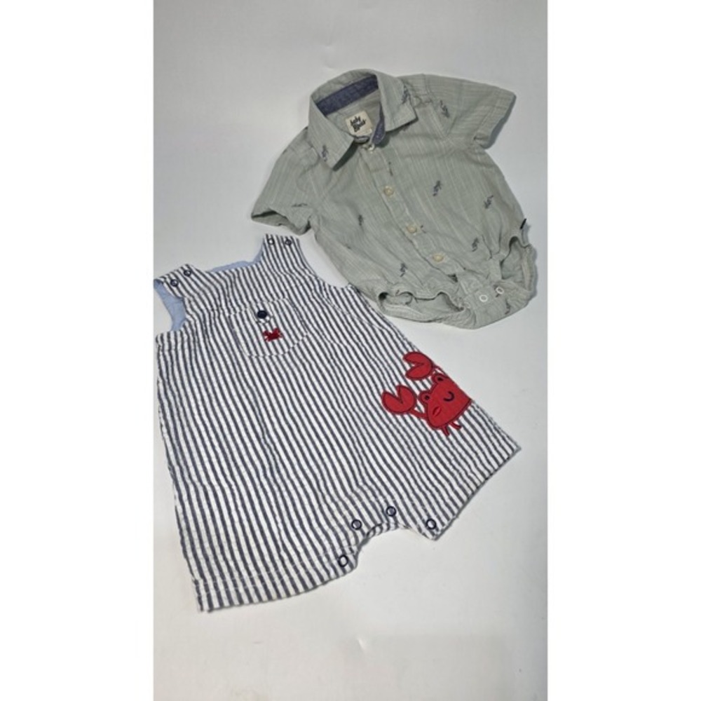 Baby Boy One Piece Lot Baby B'Gosh/Little Me 3M Toucan/Crab 100% Cotton Shirts